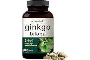 NatureBell Ginkgo Biloba 6,000mg with Panax Ginseng 500mg Per Serving | 300 Capsules – Max Strength Ginko Biloba Extract Supplements - Promotes Memory, Focus, and Brain Health