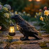 ehuoyan Solar Crow Statue with Light Gothic Outdoor Decor for Garden Yard Patio Halloween Decorations Outdoor Unique Goth Gifts for Home Decor Enthusiasts Black