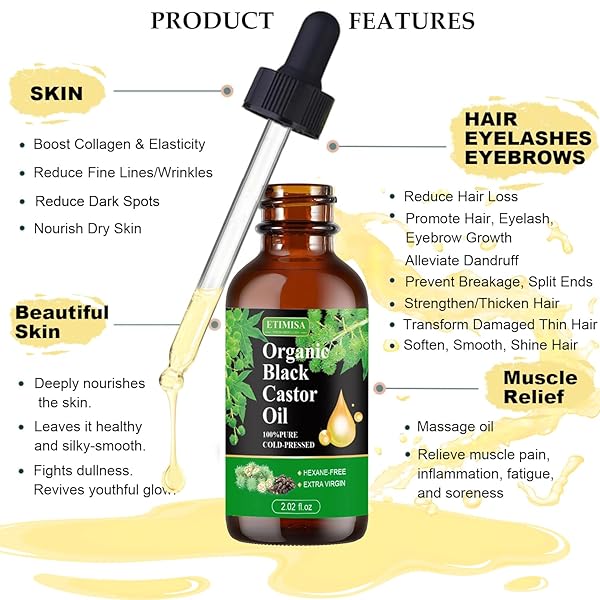 ETIMISA ORGANIC BLACK CASTOR OIL,100% PURE NATURAL ,COLD PRESSED, GLASS BOTTLES, HAIR,EYEBROW CARE, SKIN CARE, CASTOR OIL FOR BODY & CARRIER OIL