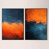 Gobeiuasy Blue and Orange Abstract Canvas Wall Art Modern Picture Abstract Colorful Wall Art Navy Blue and Orange Picture Navy Artwork for Living Room Bedroom 16x24inchx2PCS No Frame