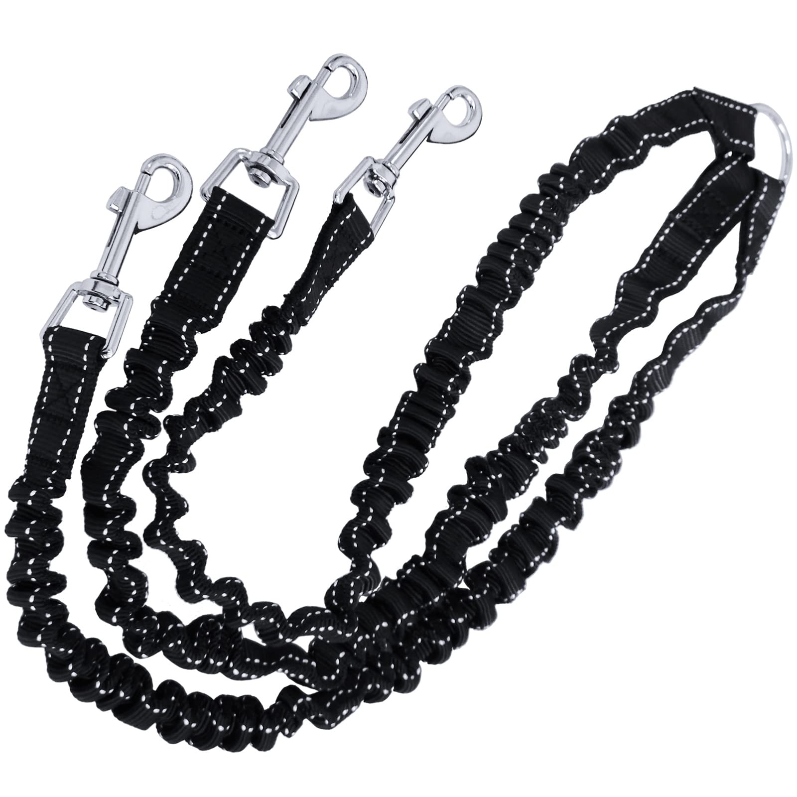 3 Way No-Tangle Triple Coupler Dog Pets Bungee Walking Leash Lead Rope Strap Black