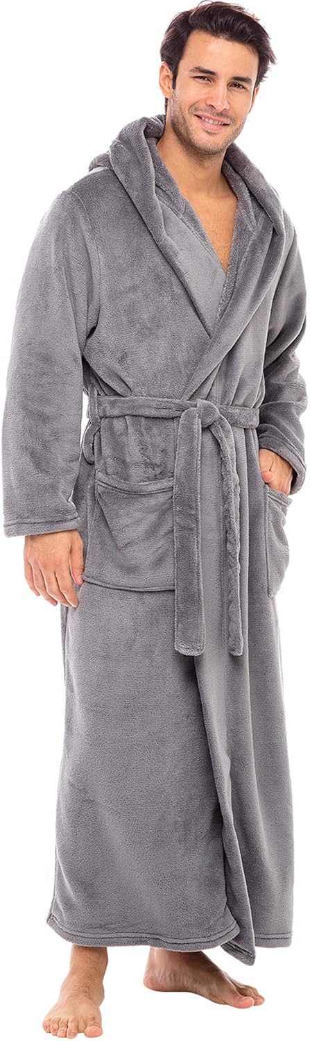 Alexander Del Rossa Men's Warm Flannel Fleece Robe with Hood, Big and Tall Bathrobe at  Men’s Clothing store