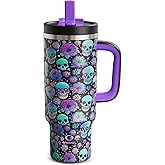 ENCOOL 40 oz Tumbler with Handle and Straw: Stainless Steel Insulated Tumbler Keeps Cold for 24 Hours, Leakproof Travel Cup Fits in Cup Holder and BPA-Free, Floral Afterlife