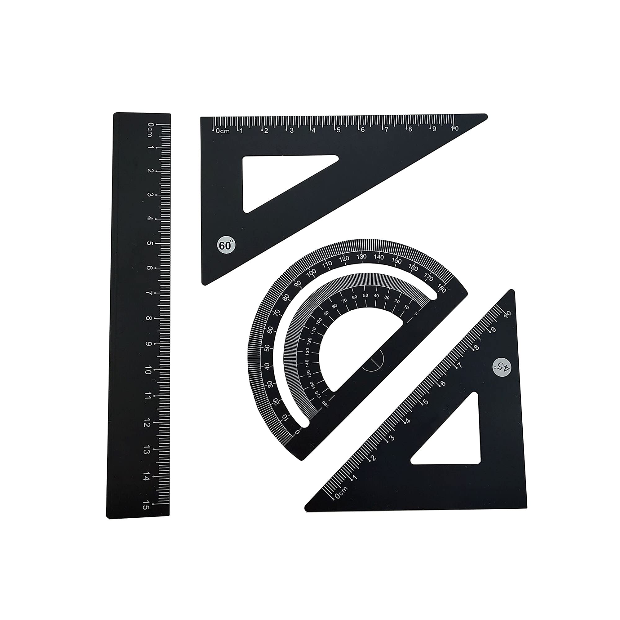 Accod Aluminum Alloy Ruler Set Math Ruler Geometry Tool Set Scale Ruler Math Geometry Tool 4 in One Measuring Ruler for Student Teacher Drawing and Measurement. (Black)