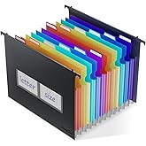 ThinkTex Plastic Expanding Hanging File Folders,12 Accordion Pockets,Large Capacity for Letter Size, Organizer for Filing Cabinet,Ideal for Tax,Contracts,Invoices,for Office,School & Home,Black