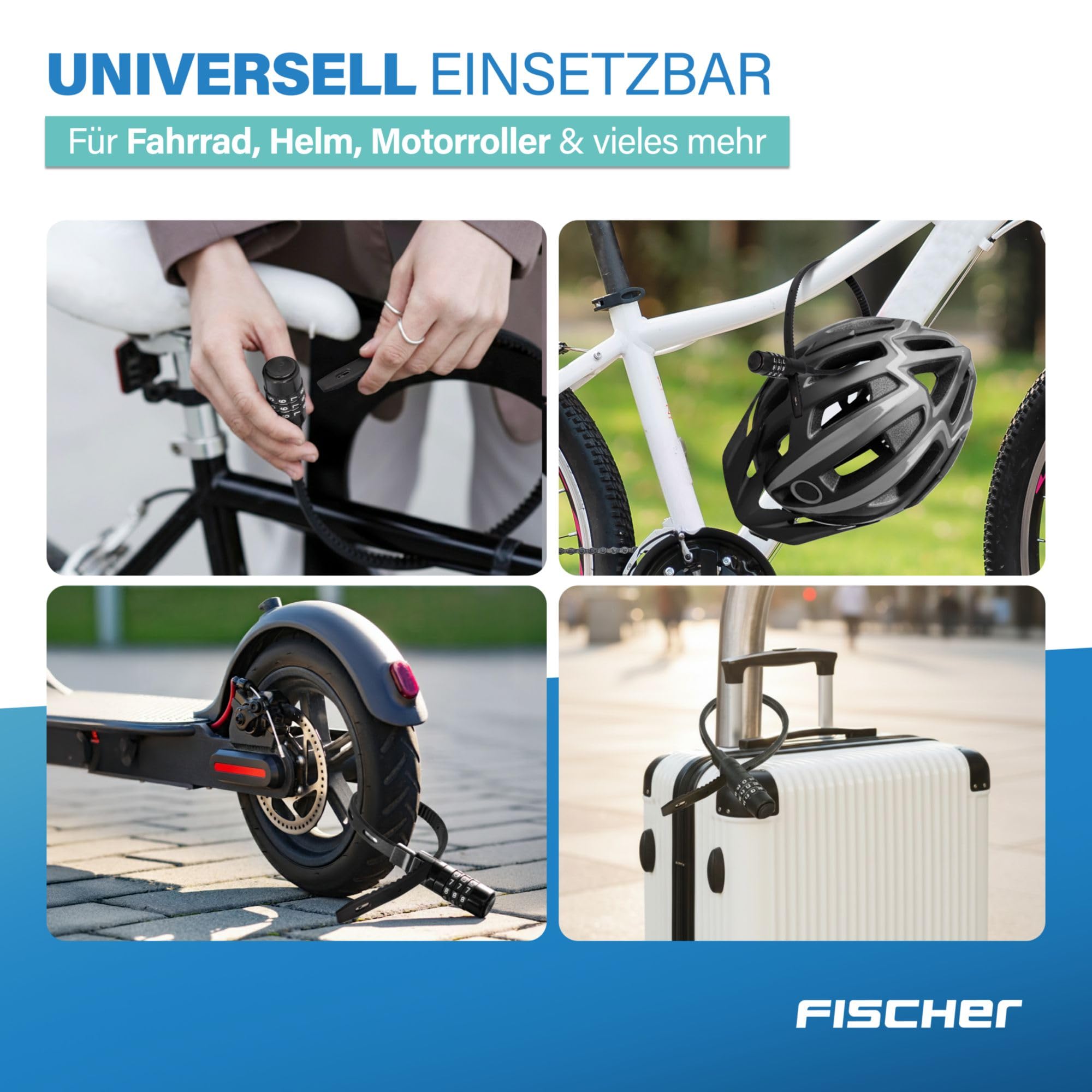 FISCHER Fahrradschloss, Kabelbinderschloss Spezialschloss mit Zahlenschloss, für Fahrrad, Helm oder Skifahren, schwarz, Länge: 53 cm 4