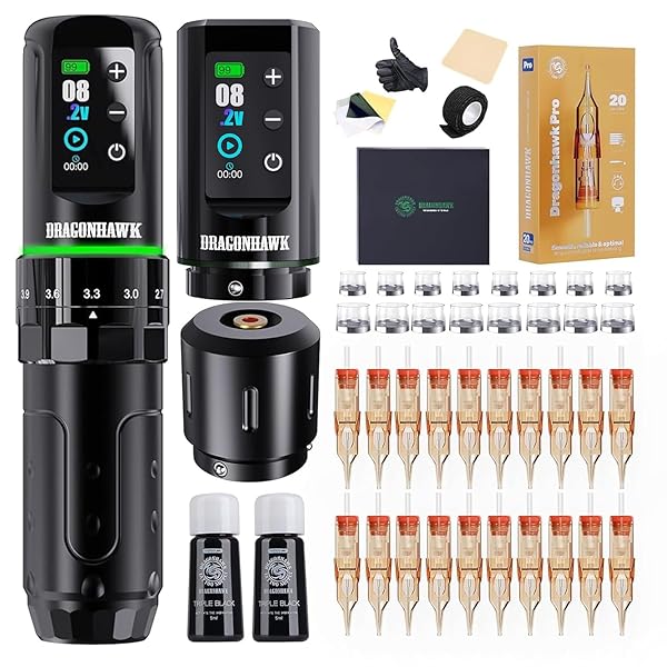 DRAGONHAWK L3 TATTOO KIT, CORDLESS/CORD COMPLETE TATTOO GUN...