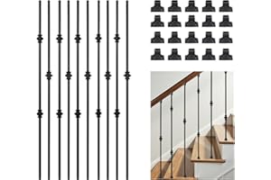 AAqq Decor 10 Pack Balusters for Staircase Interior Hollow Double and Single Knuckle Stair Spindles 1/2" Square Iron Balusters with 20 Swivel Shoes(A341-10)