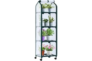 Ohuhu Mini Greenhouse for Indoor Outdoor, Small Plastic Plant Green House with Locking Wheels Portable Greenhouses with Durable Cover for Seedling,Ideal Gardening Gifts for Women Men White