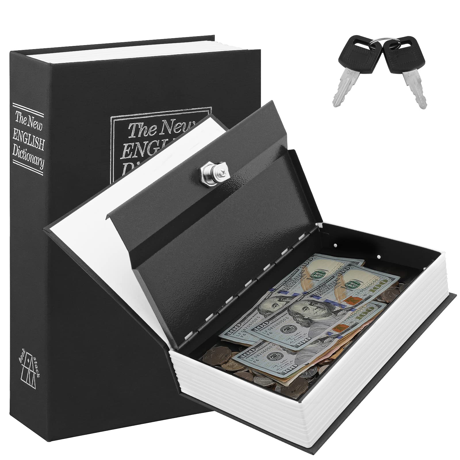 Photo 1 of KYODOLED Diversion Book Safe with Key Lock, Secret Metal Lock Box, Collection, Money Hiding Box, 9.5" x 6.2" x 2.2", Black Large