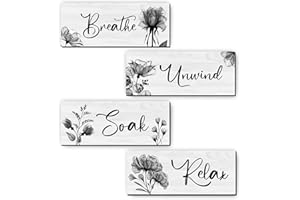 UTUICHUO 4 Pieces Bathroom Wall Art Rustic Farmhouse Decor Sign Relax Soak Unwind Breathe Wood Hanging Sign for Home Spa Bathroom Laundry Decor