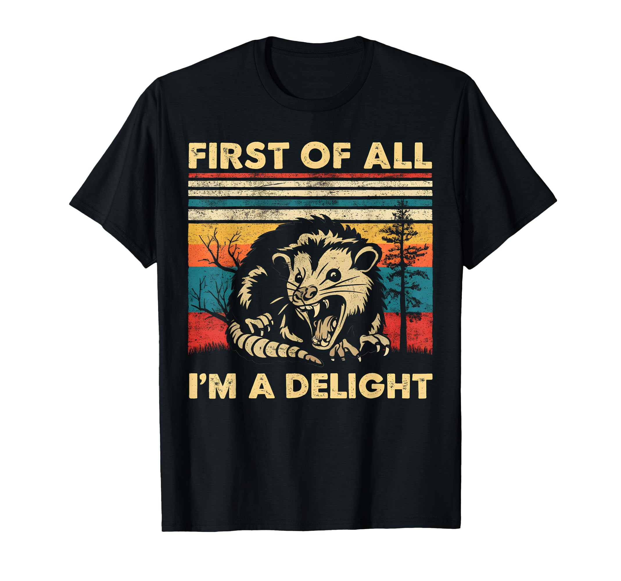 Photo 1 of  L First Of All I'm A Delight Sarcastic Angry Opossum Possum T-Shirt, Small, Black