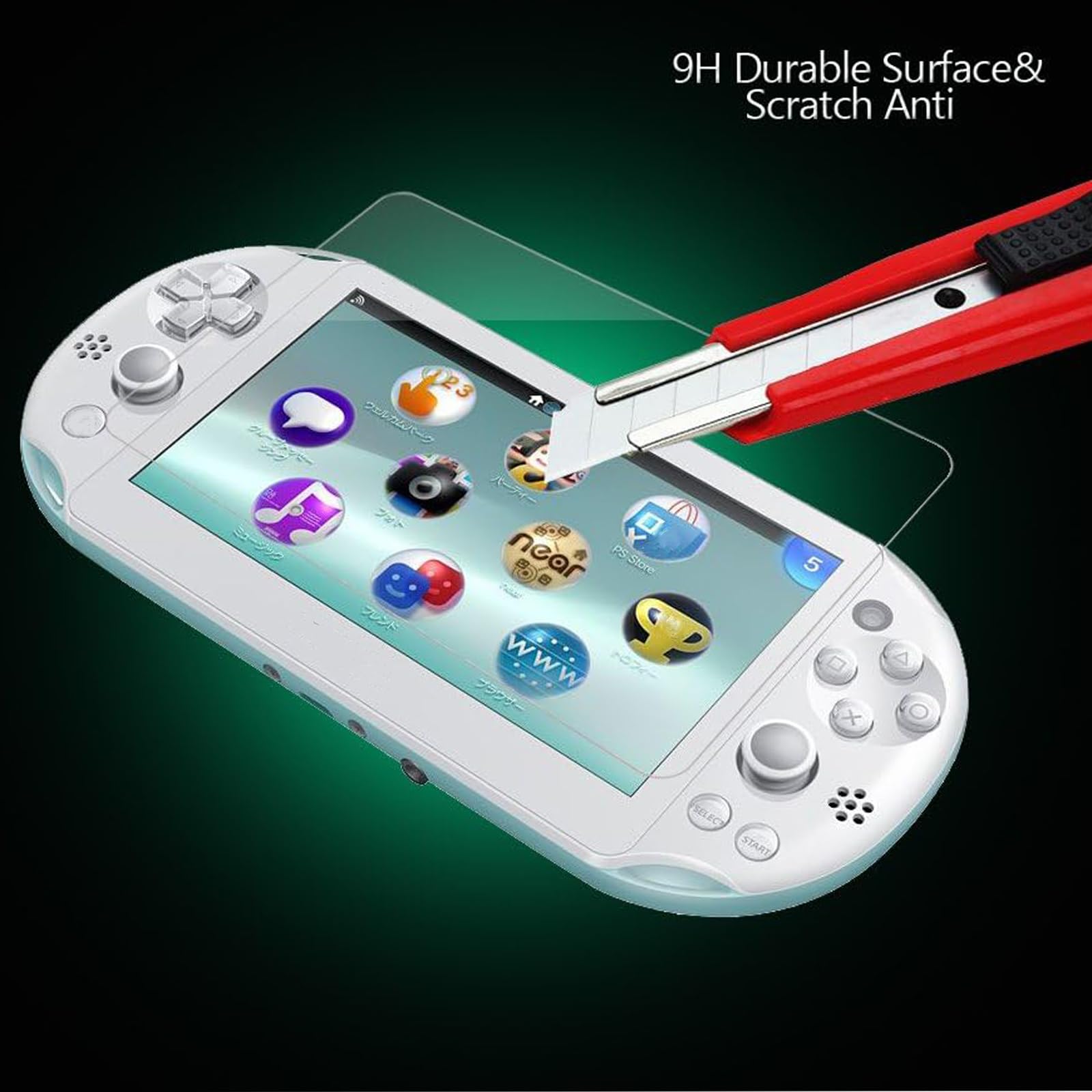 AKWOX 2 Front+2 Back Covers Screen Protectors Compatible with Sony PlayStation Vita 2000, 9H Tempered Glass Front and HD Clear PET Back Film