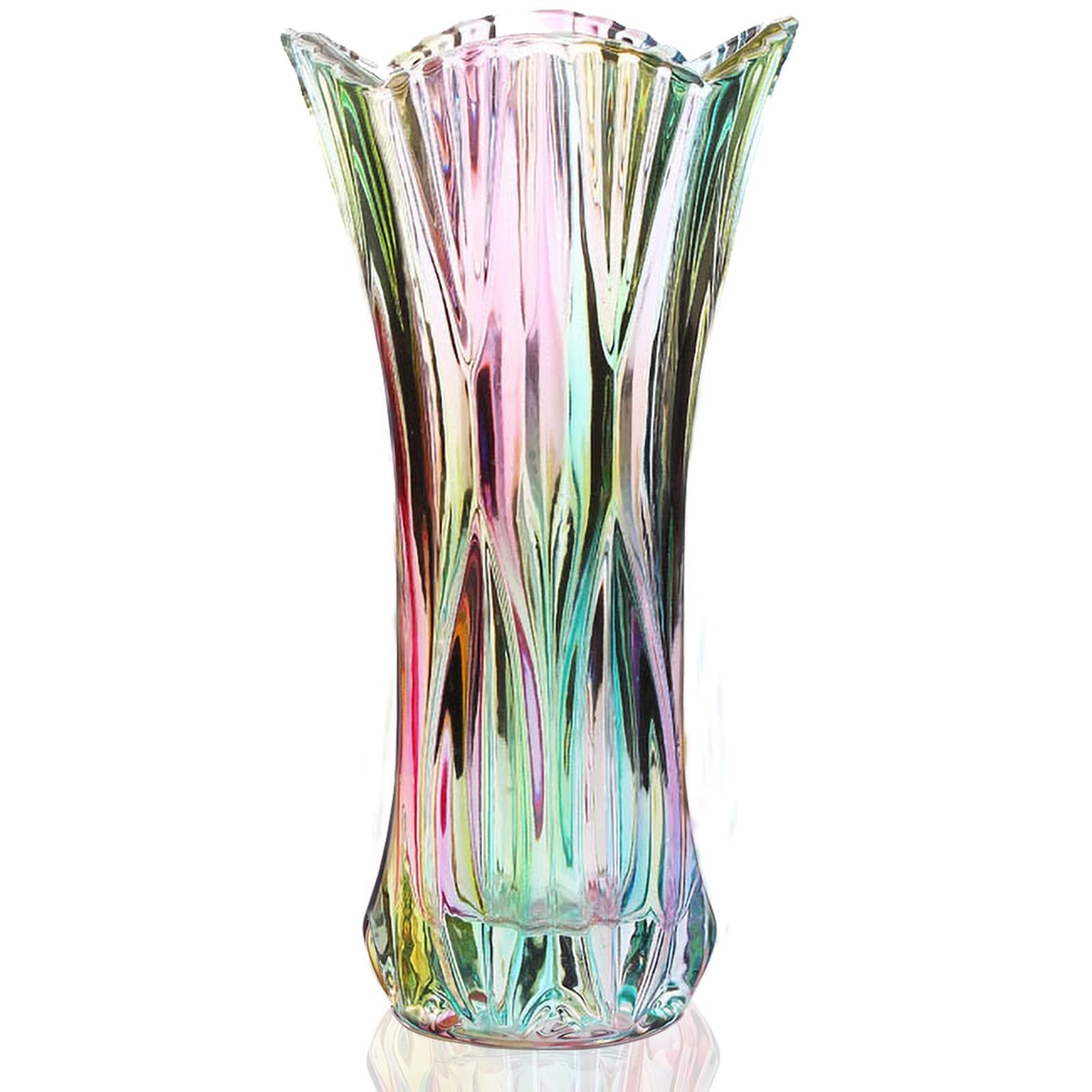 Crystal Glass Flower Vase - Rainbow Glass Plant Container for Home Decoration - Dining Table Centerpiece - Wedding & Holiday Party