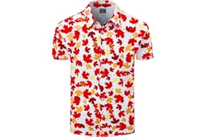 LINOCOUTON Men's Novelty Holiday Short Sleeve Button Down Shirts