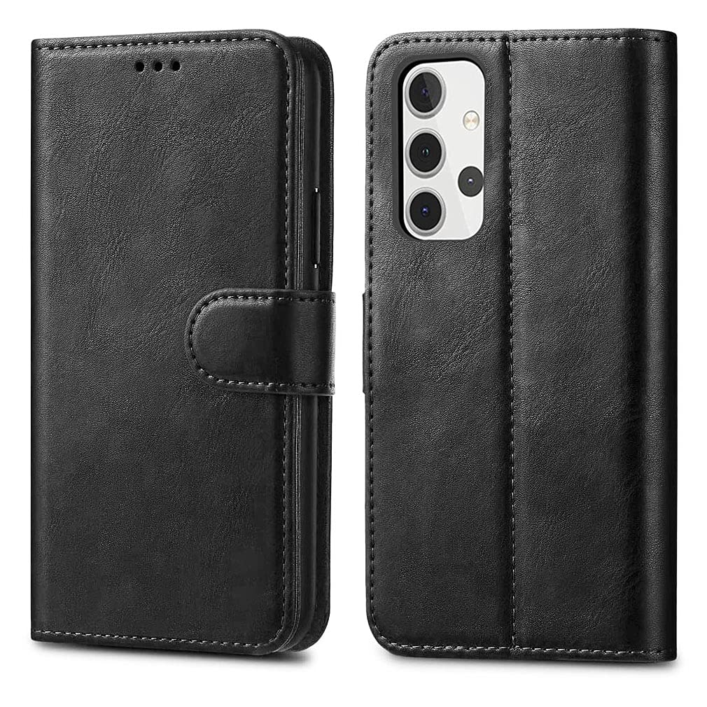 Samsung Galaxy A32 5G Leather Case - Premium Wallet Case Leather Flip Cover For Samsung Galaxy A32 5G [Card Holder] [Magnetic Closure] (Black)