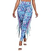 color cosplayer Mermaid Yoga Print Leggings for Women Plus Size Fish Scale High Waisted Pants Halloween Costume Tights