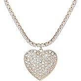 Jessica Simpson Clear Crystal Heart Necklace for Women, 15"+3" Gold-Tone Tennis Necklac, Valentines Day Gifts for Her