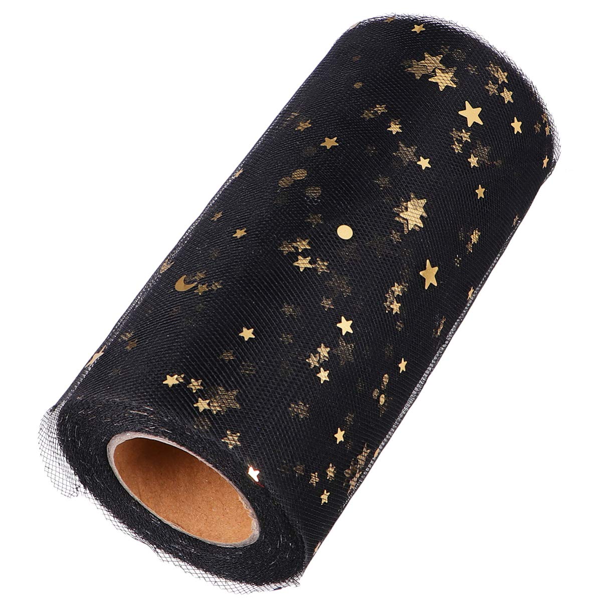 Milisten Mesh Ribbon Wide Whimsy Ribbons with Gold Star Moon Pattern DIY Craft Web Ribbon for Wrapping Home Wedding Christmas Cake Decoration 2280x15cm (Black)
