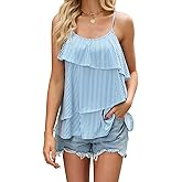 Quatrefox Womens Tank Tops Striped Camisole Ruffle Trendy Summer Off Shoulder Cami Tops 2025 Fashion Beach Vacation Clothes