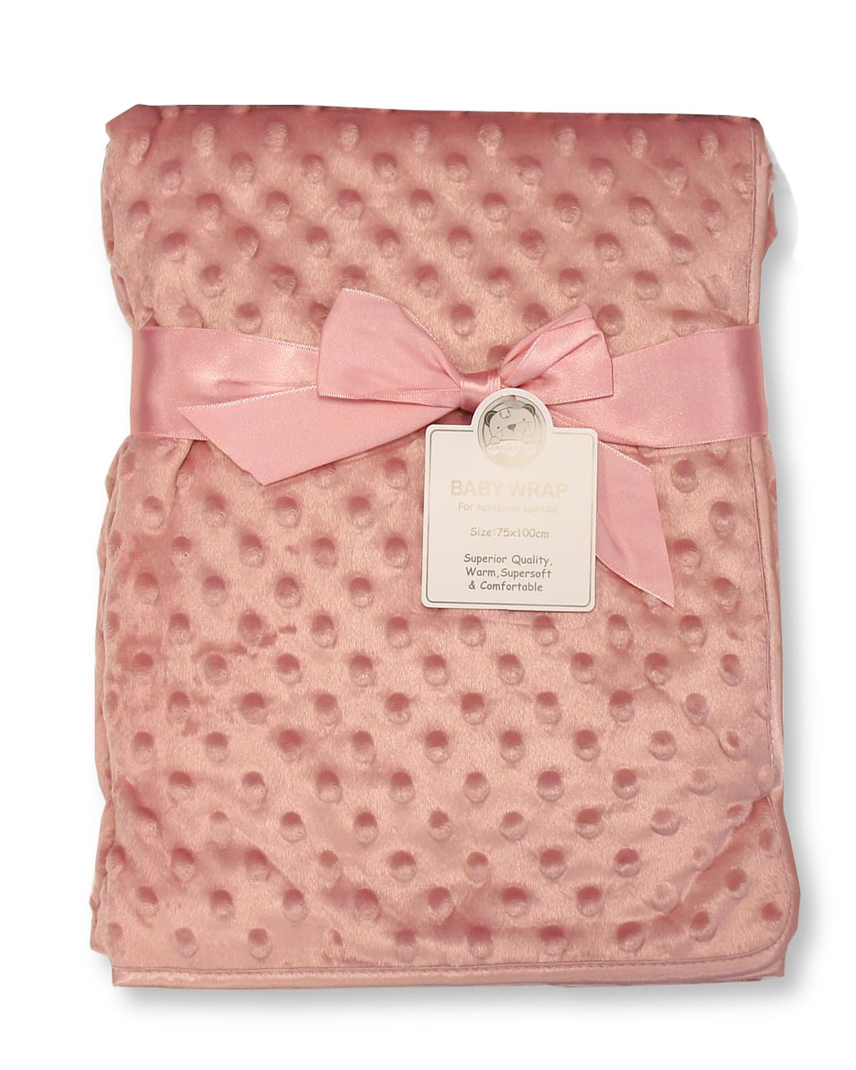 Baby Velour Bubble Wrap Blanket with Fleece Back and Satin Trim (Rosegold)