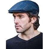 Mucros Weavers Irish Trinity Tweed Flat Cap for Men's Made in Ireland (Blue Herringbone, X-Large)