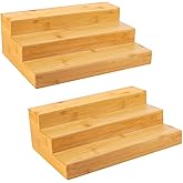 MillTu Bamboo Spice Rack Organizer for Cabinet 3 Tier Countertop Step Spice Shelf for Kitchen Storage and Organizer (2 Pack, Cabinet)