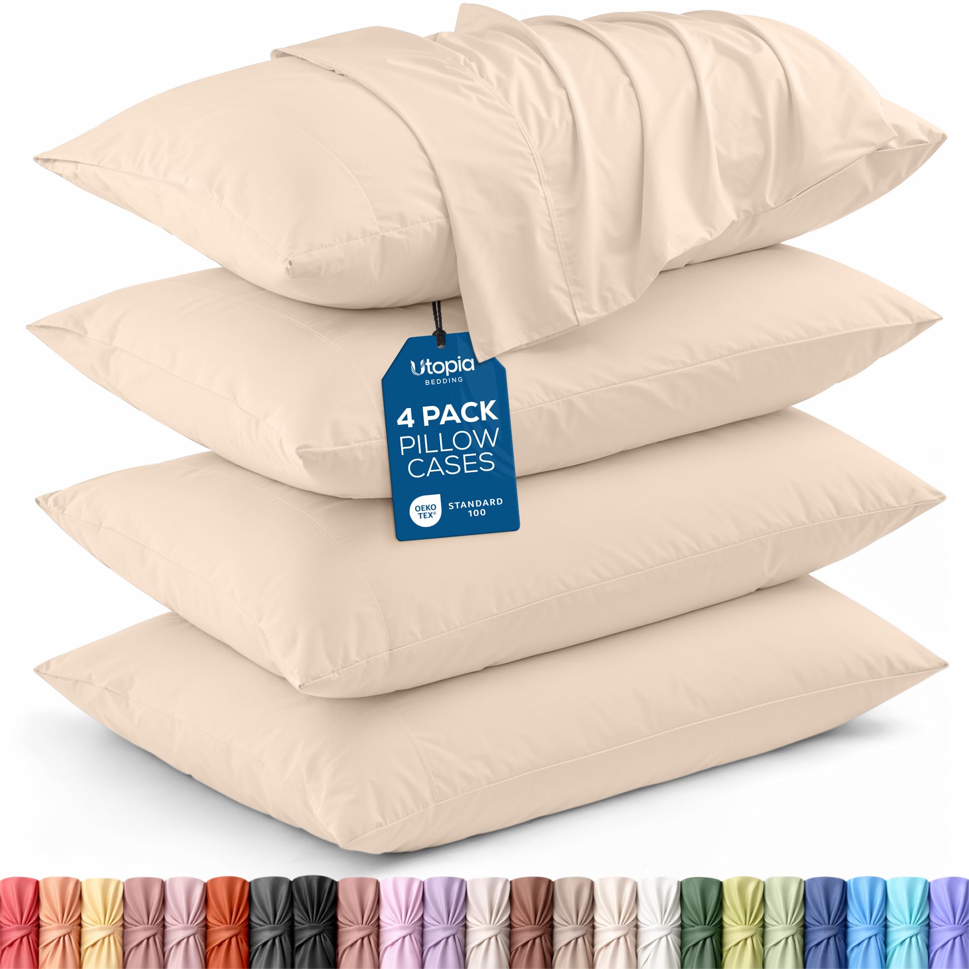 Utopia Bedding King Pillow Cases - 4 Pack - Envelope Closure - Soft Brushed Microfiber Fabric - Shrinkage and Fade Resistant Pillow Covers King Size 20 X 40 Inches (Beige) — image 1