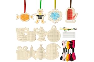 HAIKING Christmas Craft Cross Stitch Kit, 12 PCS DIY Wooden Sewing Cross-Stitch Keyring for Xmas Decoration Supplies (Equippe