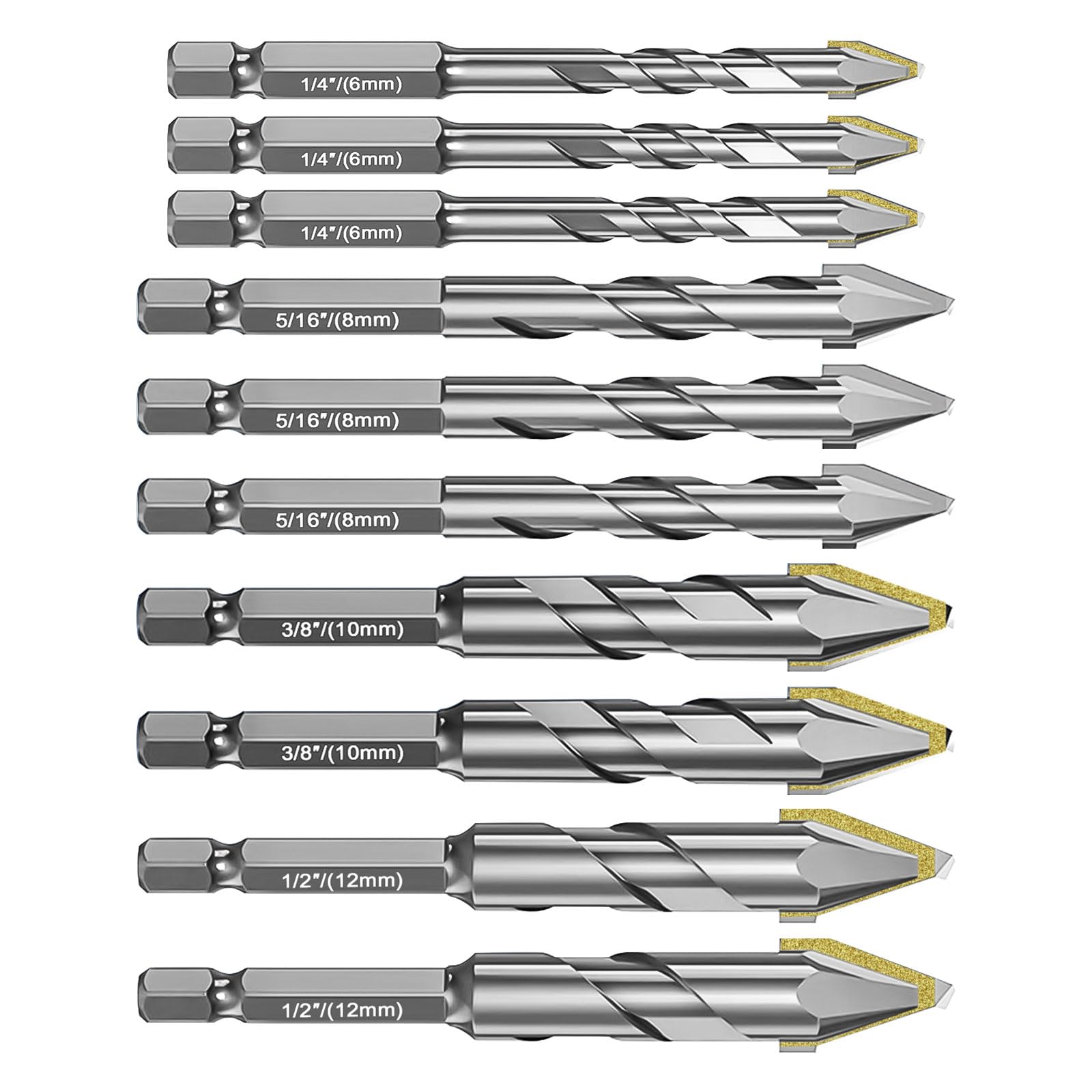 10 Pieces High-Strength Eccentric Twist Drill Bit Set, Carbide-Tipped Crooked Drill Bit for Concrete Walls Tiles Glass Hard Plastic Cement Granite (Silver,6/8/10/12mm)