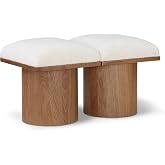 Meridian Furniture 467Cream-2B Pavilion Collection Art Deco Bench with Rich Cream Boucle Fabric and Walnut Brown Finished Oak Veneer, 31" W x 18" D x 17.5" H, Cream