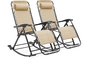 Magshion Outdoor Rocking Chairs 2 Pack Lounge Patio Rocking Chair Zero Gravity Outdoor Folding Recliner Foldable Lounge Chair for Patio Poolside and Camping, Support up to 330 lbs (Cream)