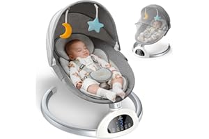 Bimuva Bluetooth Electric Baby Swing and Portable Bouncer with Music Speaker, 5 Sway Speeds, 3 Seat Positions, and Remote Control for Indoor Use, Infants to Toddlers, Boy & Girl
