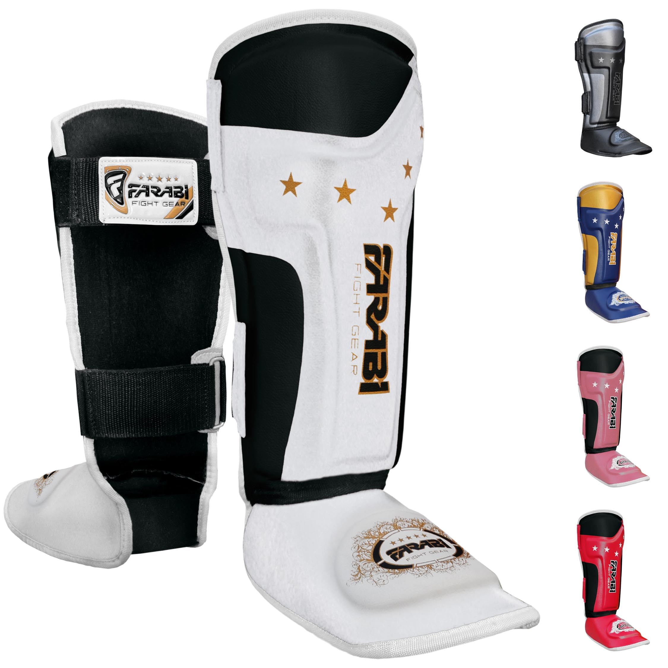 Farabi Sports Kids Shin Guards - Shin Instep Kickboxing Shin Pads MMA, Muay Thai Shin Guards (Kids, White)