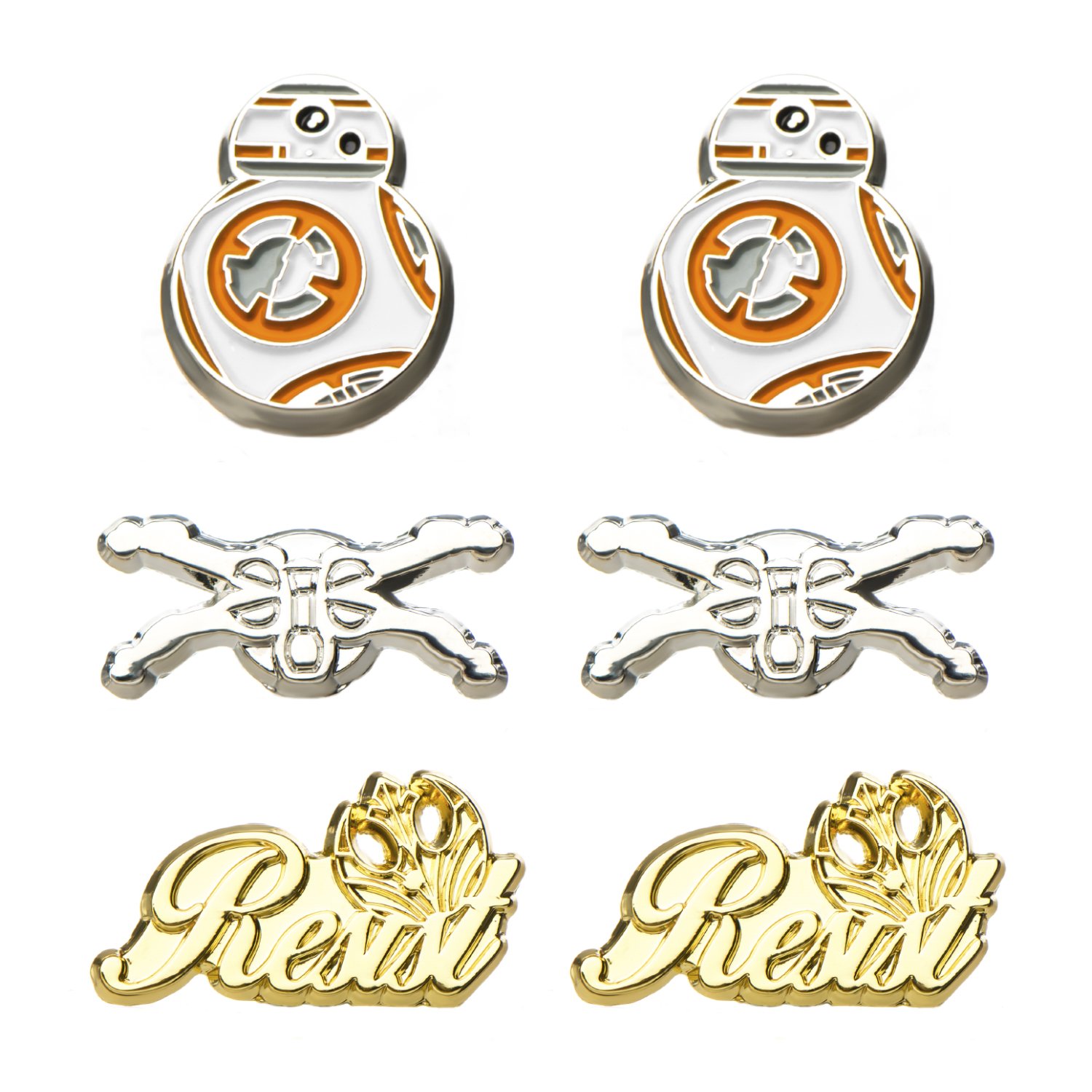 Star Wars Jewelry Juego de aretes con poste de acero resistente al metal base, unisex para adultos, episodio 8, plata/oro, talla única (SALES1SWMD)