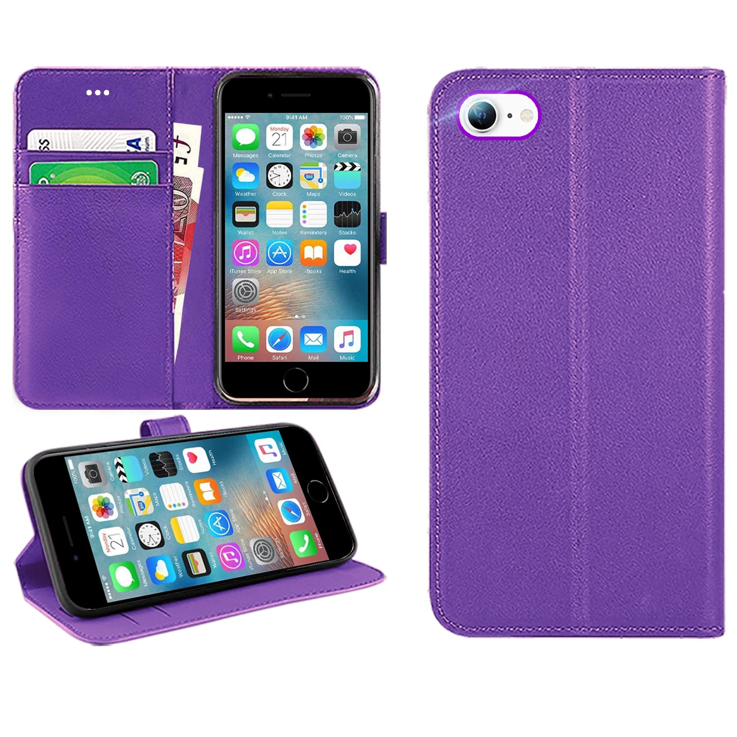 DN-Technology For iPhone SE 2022/SE 2020/8/7 Case Flip Wallet [Card Holder] [Magnetic Closure] [Kickstand] PU Leather Phone Cover 4.7 inch (PURPLE)