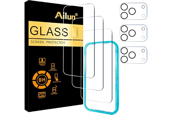 Ailun 3 Pack Screen Protector for iPhone 17 Pro [6.3 inch] + 3 Pack Camera Lens Protector with Installation Frame,Sensor Protection,Dynamic Island Compatible,Case Friendly Tempered Glass Film