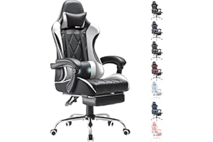 Homall Gaming Chair, Computer Chair with Footrest and Massage Lumbar Support, Ergonomic High Back Video Game Chair with Swivel Seat and Headrest (White)