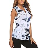 Koscacy Women's Sleeveless Golf Tennis Polo Shirts Zip Up Dry Fit Workout Tank Tops Athletic Shirt