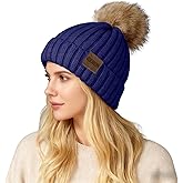 ZOORON Womens Winter Knitted Beanie Hat with Faux Fur Pom Beanie Warm Knit Skull Cap Beanie for Women