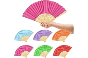 NIUBIER 6 Pcs Hand Fans for Women Foldable, Paper Folding Hand Fans, Rave Fan Folding Handheld Fans, Chinese Fan Paper Fans for Cooling Down, DIY Wedding Dancing Party Favors