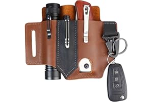 Multitool Sheath for Belt, PU Leather EDC Tools Pocket Organizer for Men Leather Flashlight Holster Belt Key Fob Pen Holder T