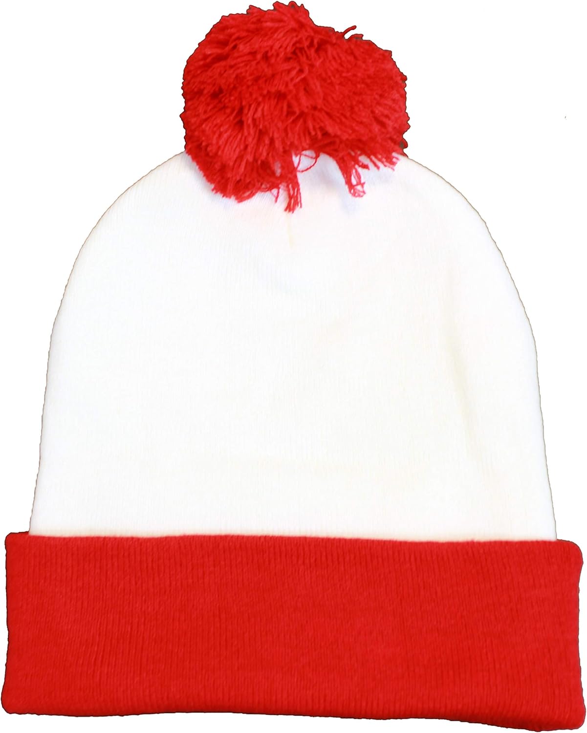 red and white pom pom hat