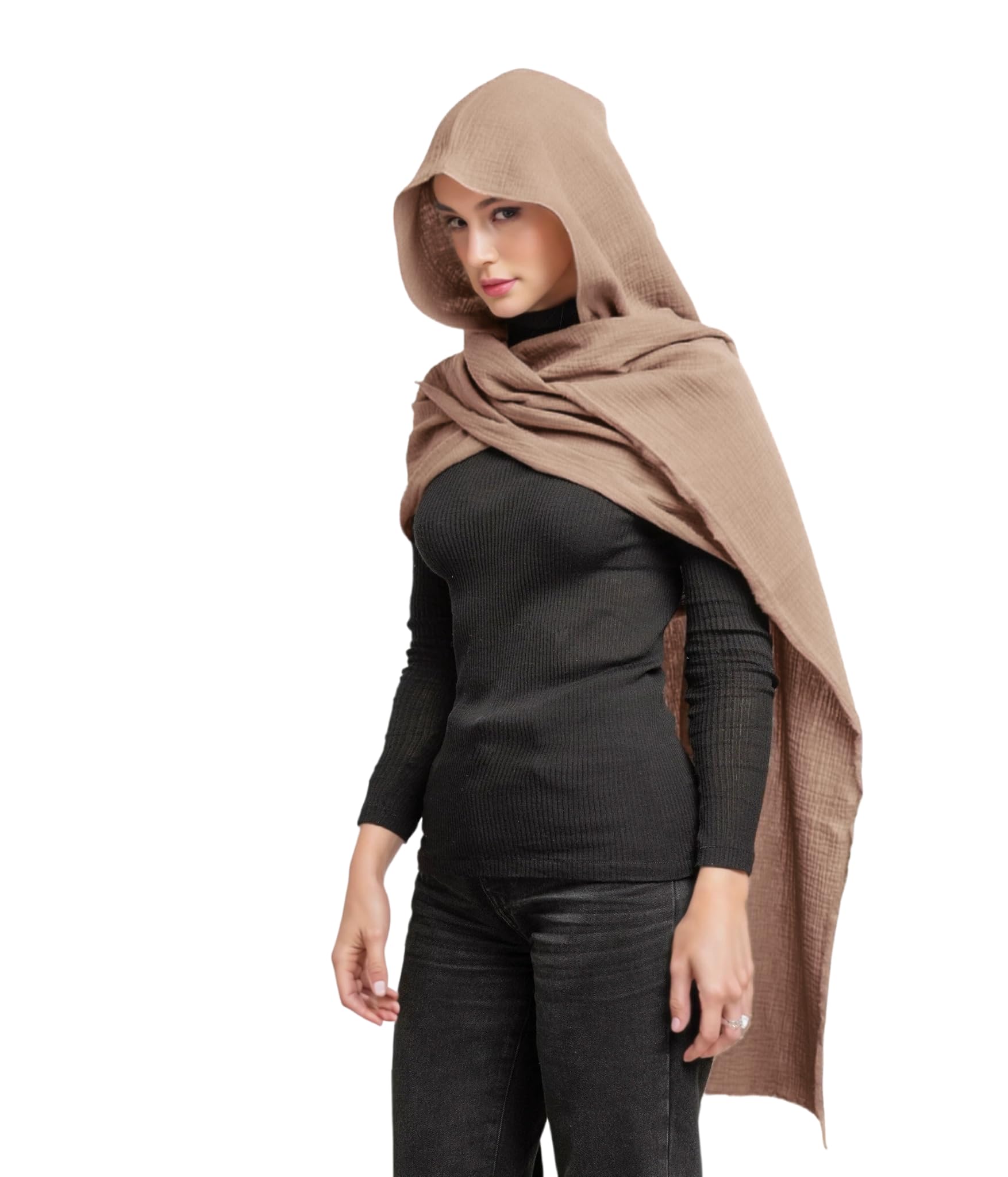 Photo 1 of Multifunction Hooded Shawl Lightweight Breathable Cloak for Dune Cosplay, LARP, Halloween, Daily Wear Sun Protection Scarf (Brown)