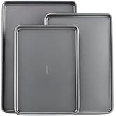 GoodCook Everyday Nonstick Baking Sheet Set, 3 Pack Includes One Small, Medium & Large Pan Carbon Steel Construction Cookie Sheet Bakeware Set, Gray
