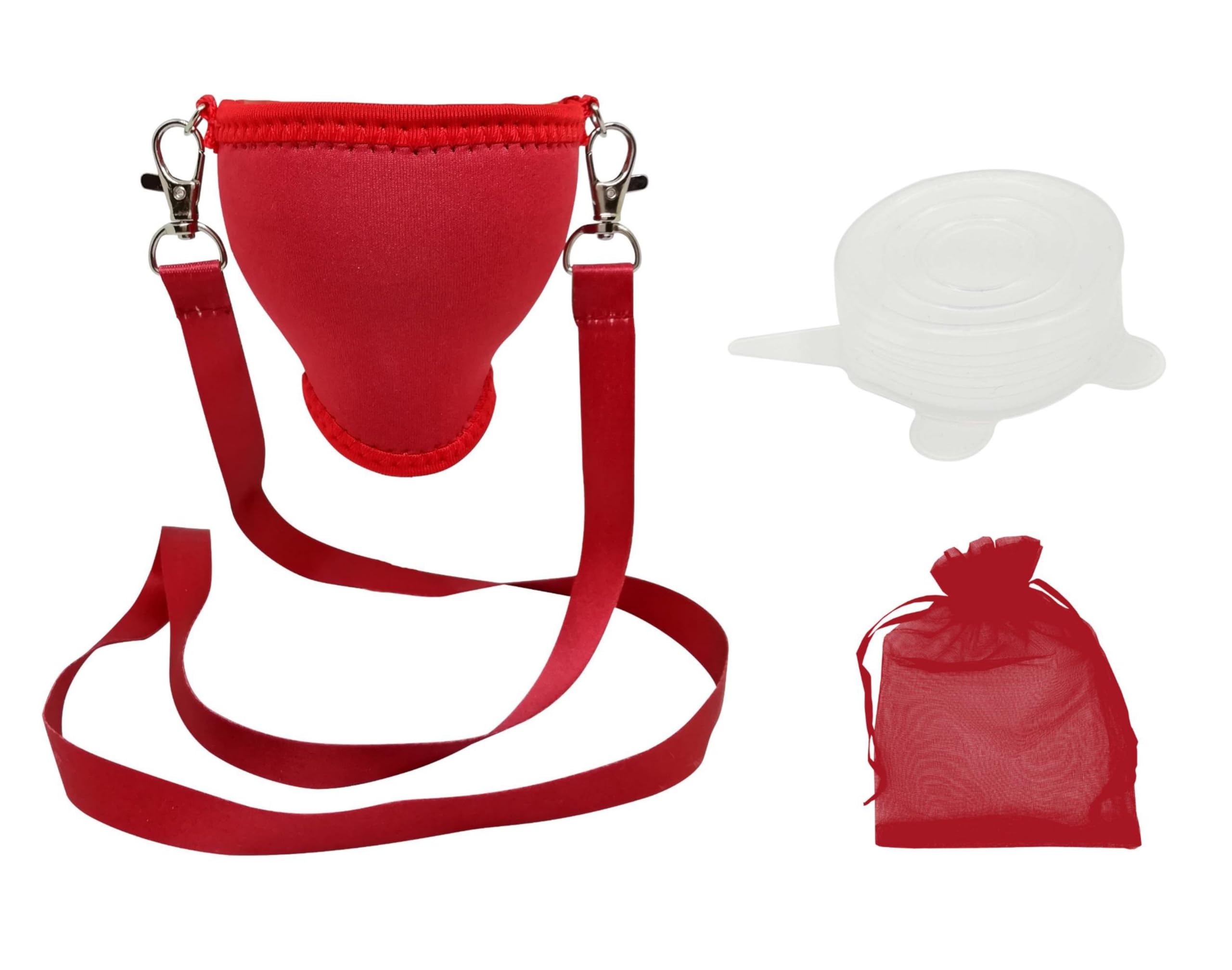 WineHolder wine glass holder, including neck strap (lanyard), red (Red) - ROT01