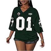 RoseSeek Women's Number Graphic Mesh Oversized Jersey Shirts Y2K Half Sleeve V Neck Athletic Shirts