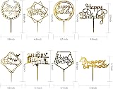OWill 8 Pcs Happy Birthday Cake Toppers Gold Acrylic Double-Sided view 2