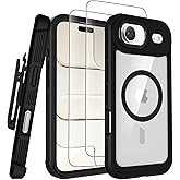 Stroson Magnetic for iPhone Air Case,Compatible with MagSafe Never Yellowing,Military Grade Protective Cover with Belt Clip Holster & Screen Protector x2,Clear Phone Case for iPhone 17 Air (Black)