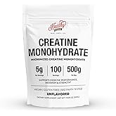 HEARTHY FOODS Creatine Monohydrate Micronized Powder 500G - 100 Servings, 5000mg Per Serving (5g) - 17.9 Oz for Men & Women Muscle Growth & Recovery - UNFLAVORED